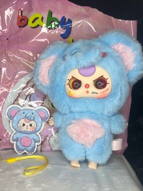 Baby Three Blue Elephant Plush Doll Figure w/ Bag & Card